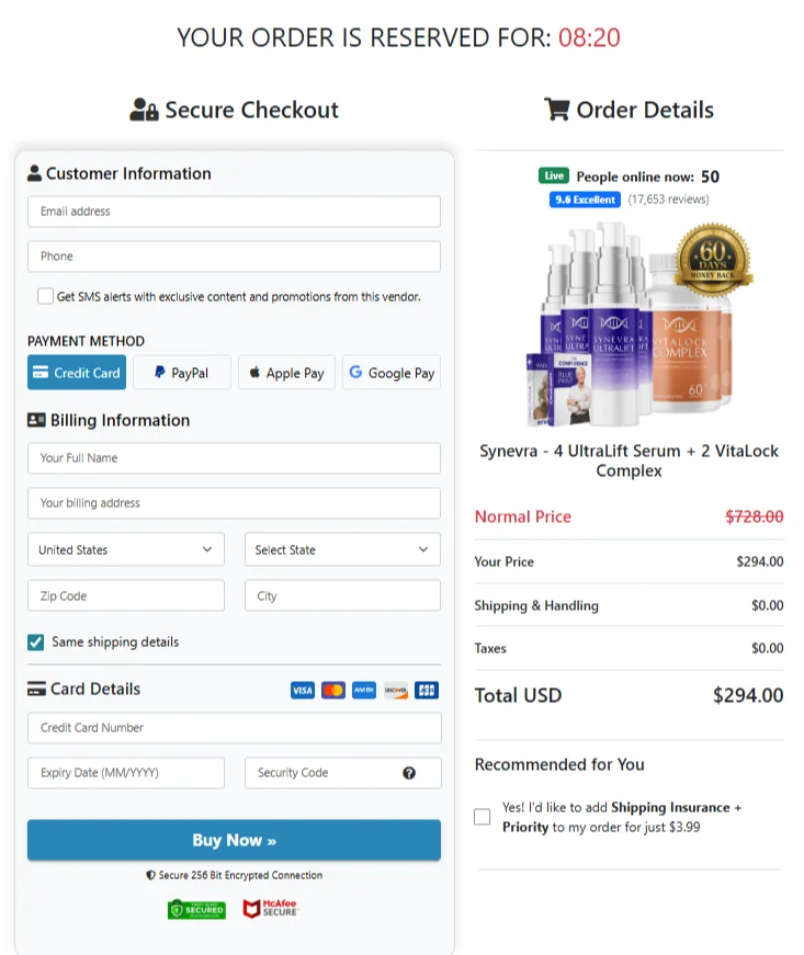 Synevra UltraLift official secure billing interface preview